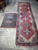 A Oriental runner together with a small Prayer rug largest 274 x 78 cm (2)