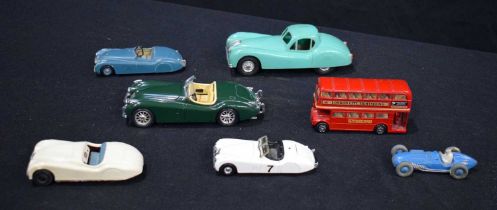 A collection of model Jaguar cars together with a bus Dinky, Corgi etc 19 cm (7).