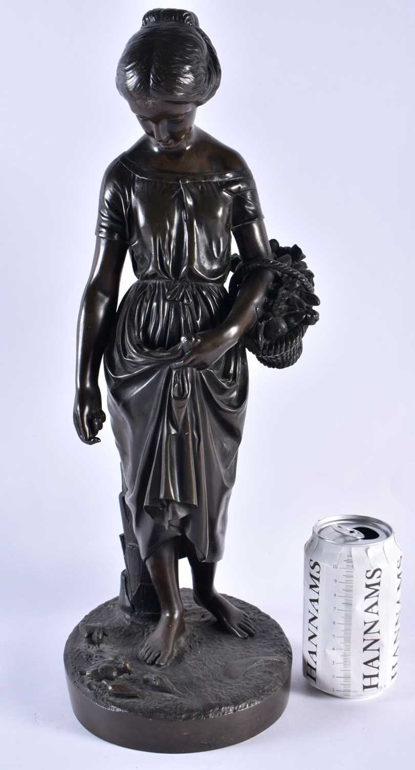 Guillaume Deniere (C1900) Bronze, Lady feeding chicks. 48 cm high.