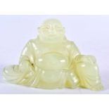 AN EARLY 20TH CENTURY CHINESE CARVED JADE FIGURE OF A BUDDHA Late Qing/Republic. 11 cm x 8 cm.