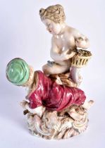 A LARGE 19TH CENTURY MEISSEN PORCELAIN FIGURAL GROUP modelled as two children upon a rocky