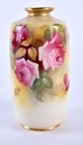Royal Worcester vase painted with Hadley style roses by Millie Hunt, signed, date mark 1929, shape