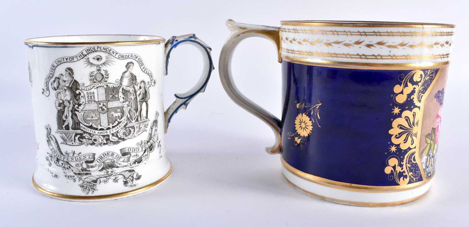 Early 19th century Derby porter mug lavishly painted with flowers on a marble table and a mug made - Image 3 of 5