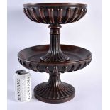 A FINE EDWARDIAN CARVED MAHOGANY TWO TIER PEDESTAL COMPORT in the Georgian style, formed with fluted