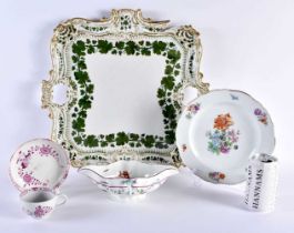 A VERY LARGE 18TH CENTURY MEISSEN PORCELAIN TRAY together with a Meissen plate, double ended