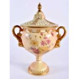 Royal Worcester pot pourri vase and inner and outer cover with pierced cover and two tone ivory date