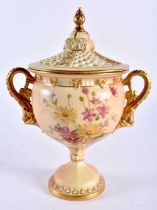 Royal Worcester pot pourri vase and inner and outer cover with pierced cover and two tone ivory date