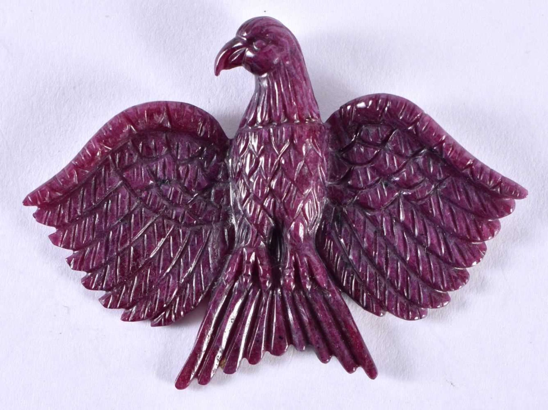 A Hardstone (possibly Ruby) carving of an Eagle. 6.1cm x 4.5cm, weight 15.2g