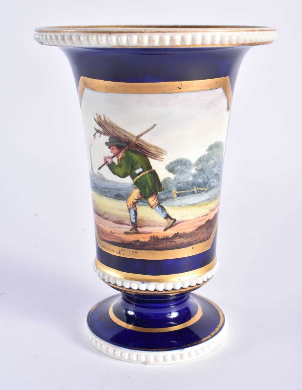 19th century Staffordshire spill vase with three beaded borders painted with a country man