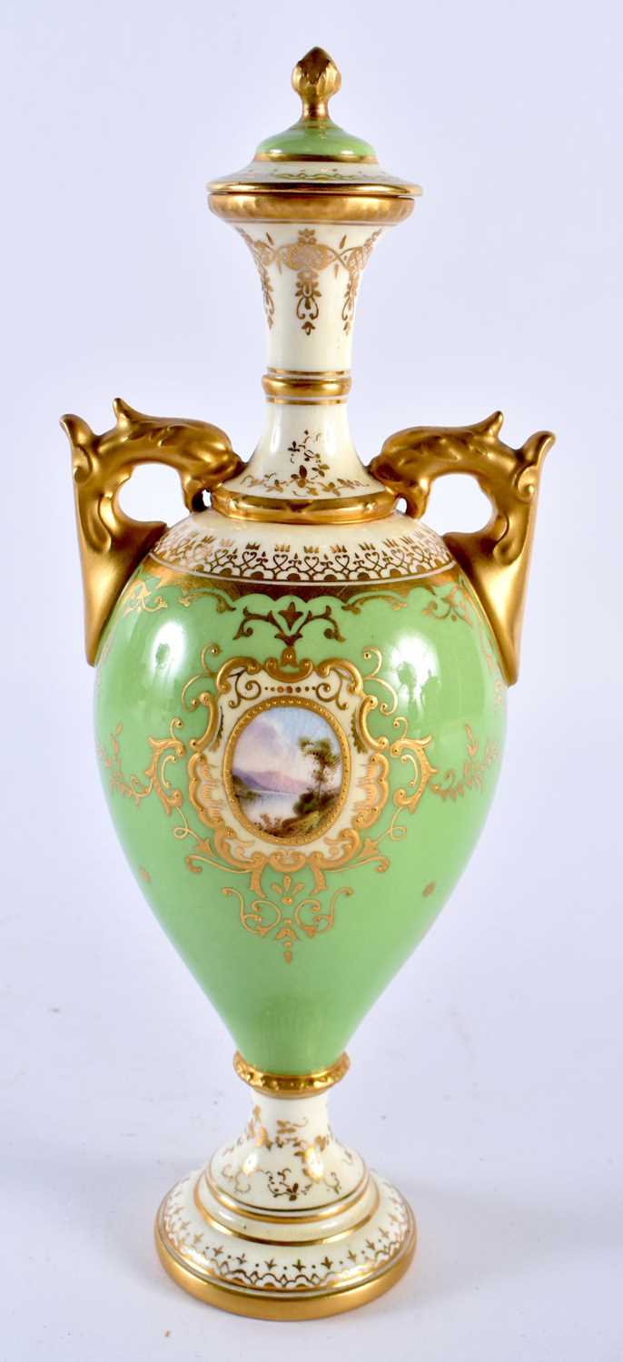 Late 19th early 20th century Coalport apple green vase and cover. 23cm high - Image 3 of 5