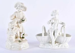 TWO GERMAN MEISSEN PORCELAIN WHITE GLAZED FIGURES. Largest 15 cm high. (2)