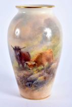 Royal Worcester vase painted with Highland Cattle by Harry Stinton, signed, date mark 1924 shape