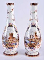 A PAIR OF 19TH CENTURY GERMAN MEISSEN PORCELAIN VASES painted with coastal scenes and flowers. 19 cm
