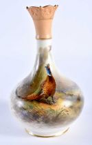 Royal Worcester fine vase painted with a cock pheasant in landscape by Jas. Stinton, signed date