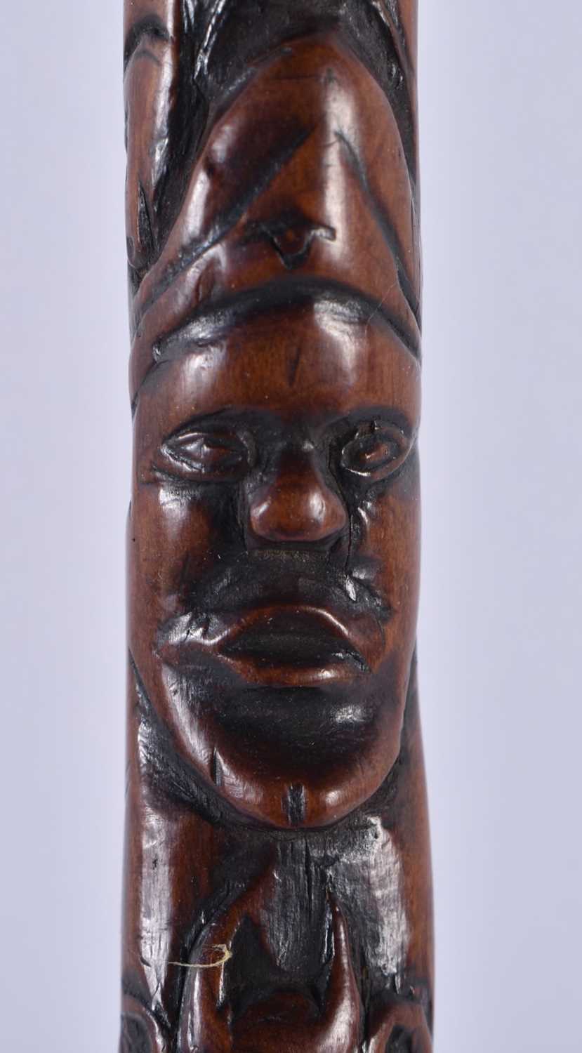 A VERY UNUSUAL 18TH/19TH CENTURY CARVED WOOD MINIATURE STAFF possibly tribal, decorated all over - Image 4 of 9