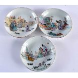 THREE EARLY 20TH CENTURY CHINESE FAMILLE ROSE PORCELAIN DISHES Late Qing/Republic, painted with