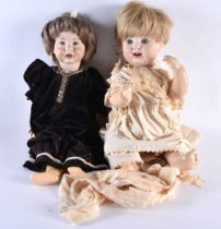 A SIMON HALBIG BISQUE HEADED PORCELAIN DOLL together with another German bisque headed doll marked