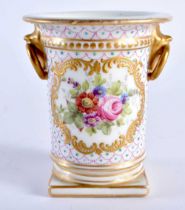 19th century spill vase with bird beak and ring handles painted with a rose floral bouquet in gilt