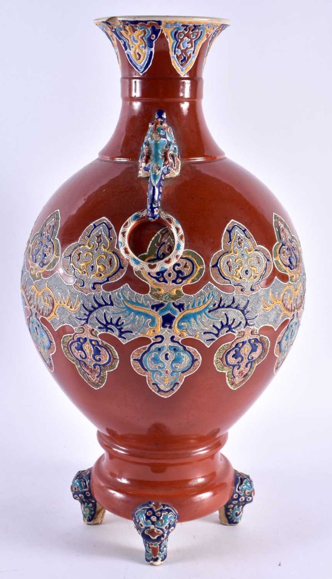 A LARGE 19TH CENTURY JAPANESE MEIJI PERIOD TWIN HANDLED SATSUMA VASE enamelled with motifs, with - Image 2 of 5