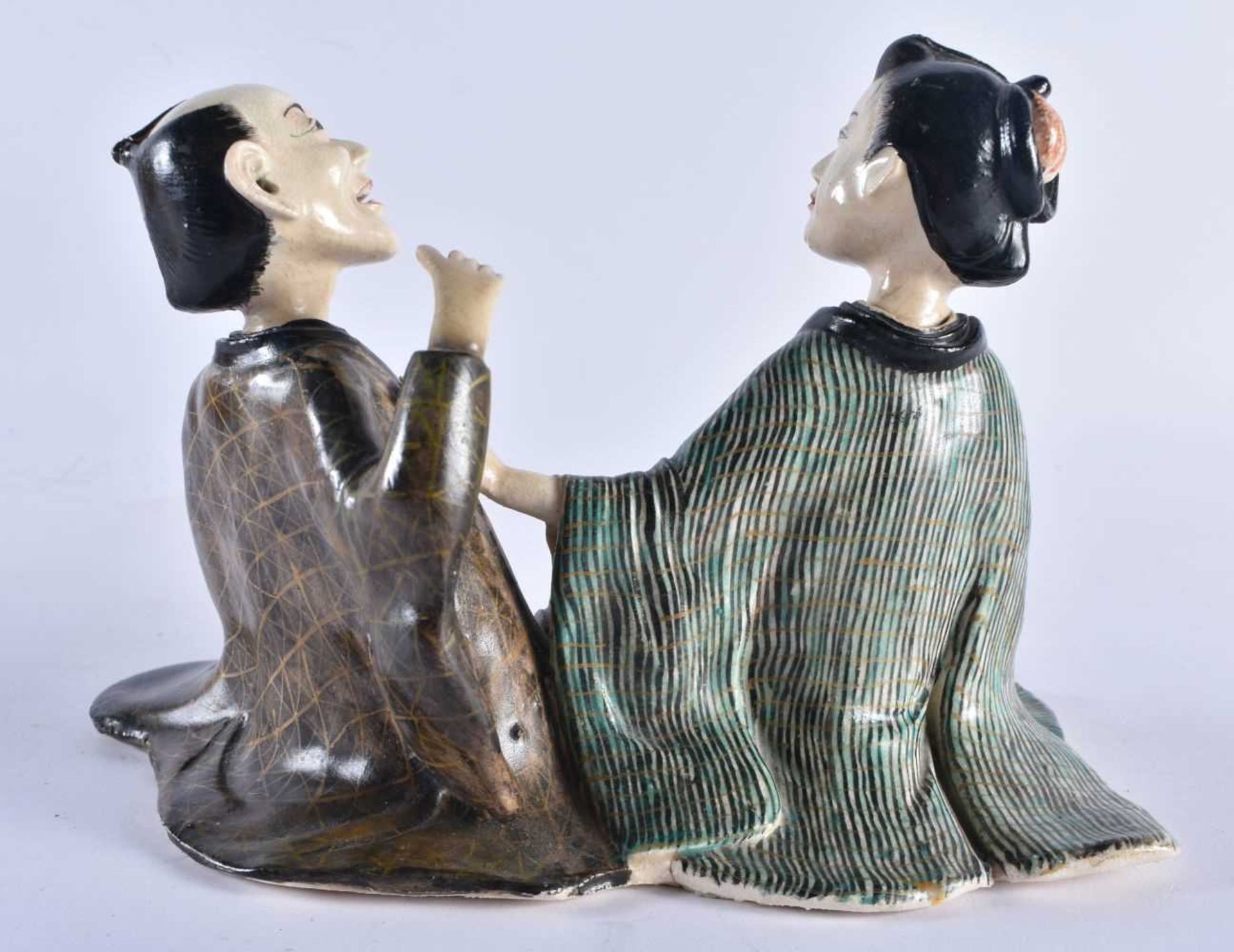 AN UNUSUAL 19TH CENTURY JAPANESE MEIJI PERIOD PORCELAIN FIGURE formed as a male and female. 15 cm - Image 3 of 5