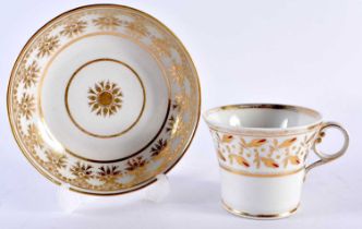 A LATE 18TH CENTURY CHAMBERLAINS WORCESTER ARMORIAL CUP AND SAUCER painted with gilt motifs and