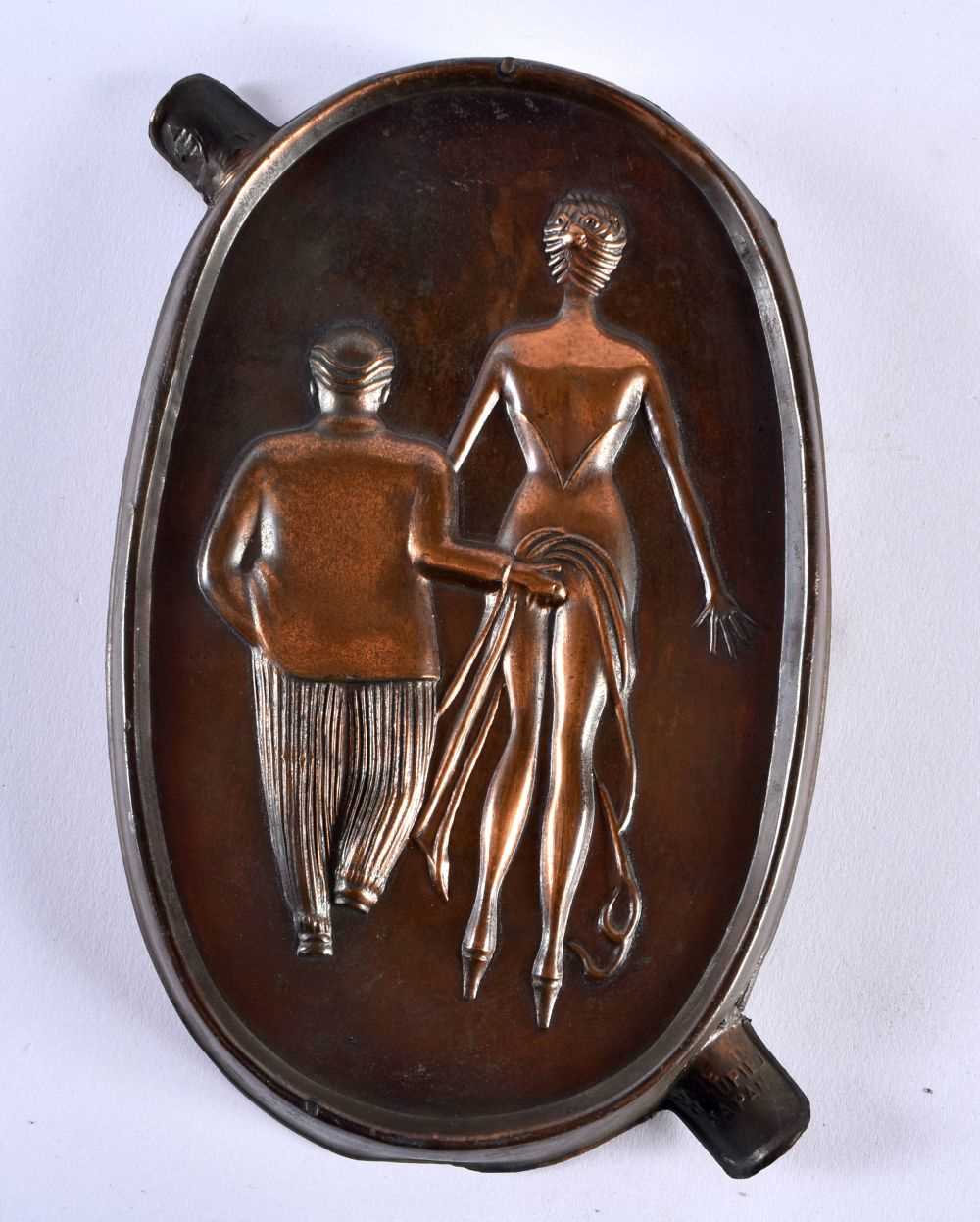 A CHARMING VINTAGE COPPER AND LEAD OH AH EROTIC ASHTRAY. 15 cm x 10 cm. - Image 6 of 6