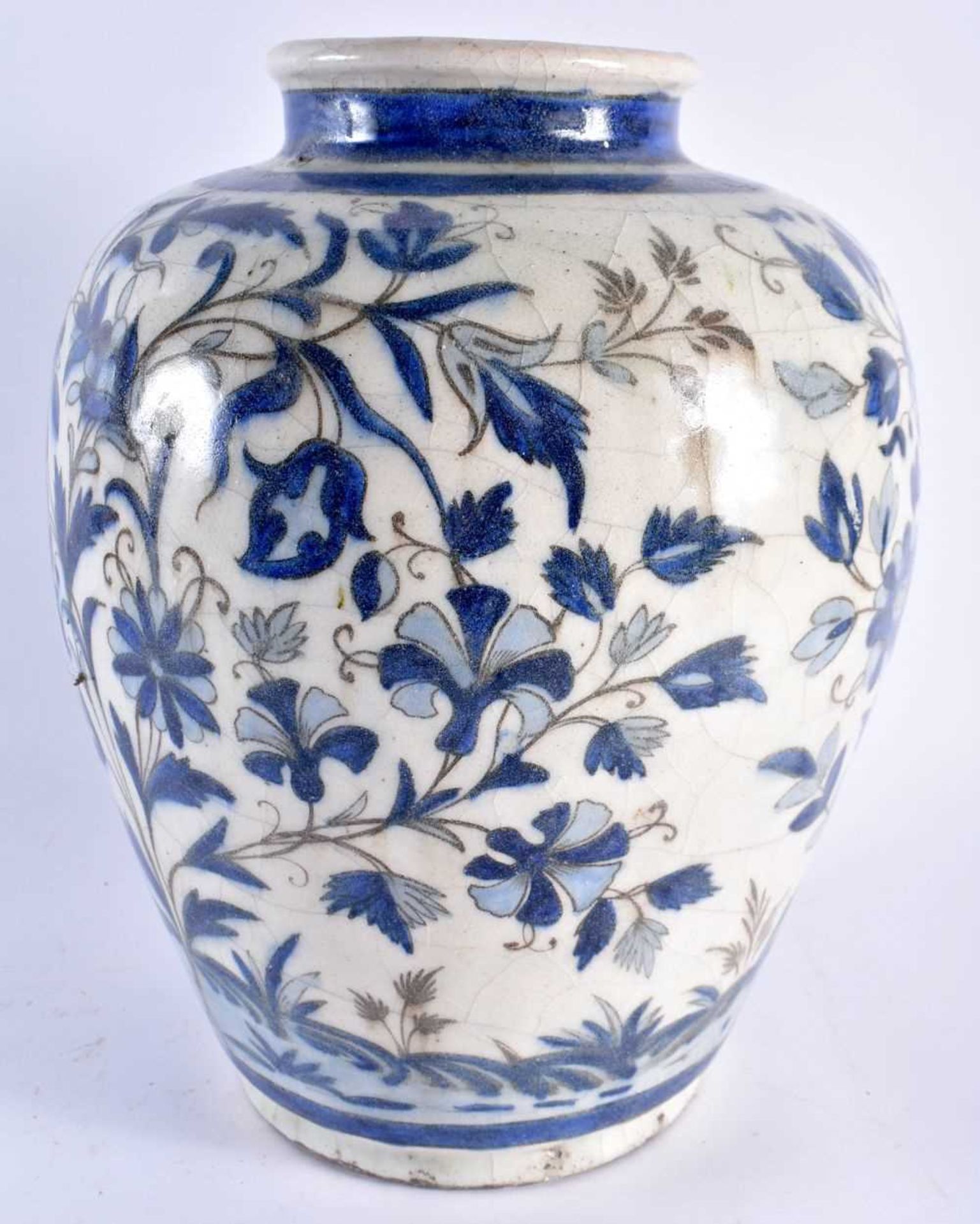 A LARGE 18TH/19TH CENTURY PERSIAN MIDDLE EASTERN ISLAMIC POTTERY VASE painted with floral sprays and - Image 2 of 5