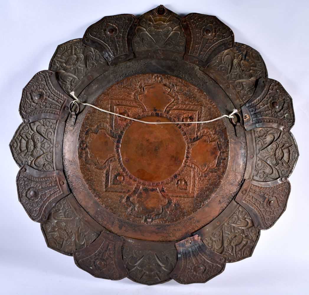 A VERY LARGE 19TH CENTURY INDIAN TIBETAN COPPER AND MIXED METAL CHARGER of monumental proportions, - Image 6 of 6