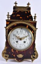 A FINE LARGE MID 19TH CENTURY BRONZE AND TORTOISESHELL MANTEL CLOCK with foliate painted dial. 34 cm