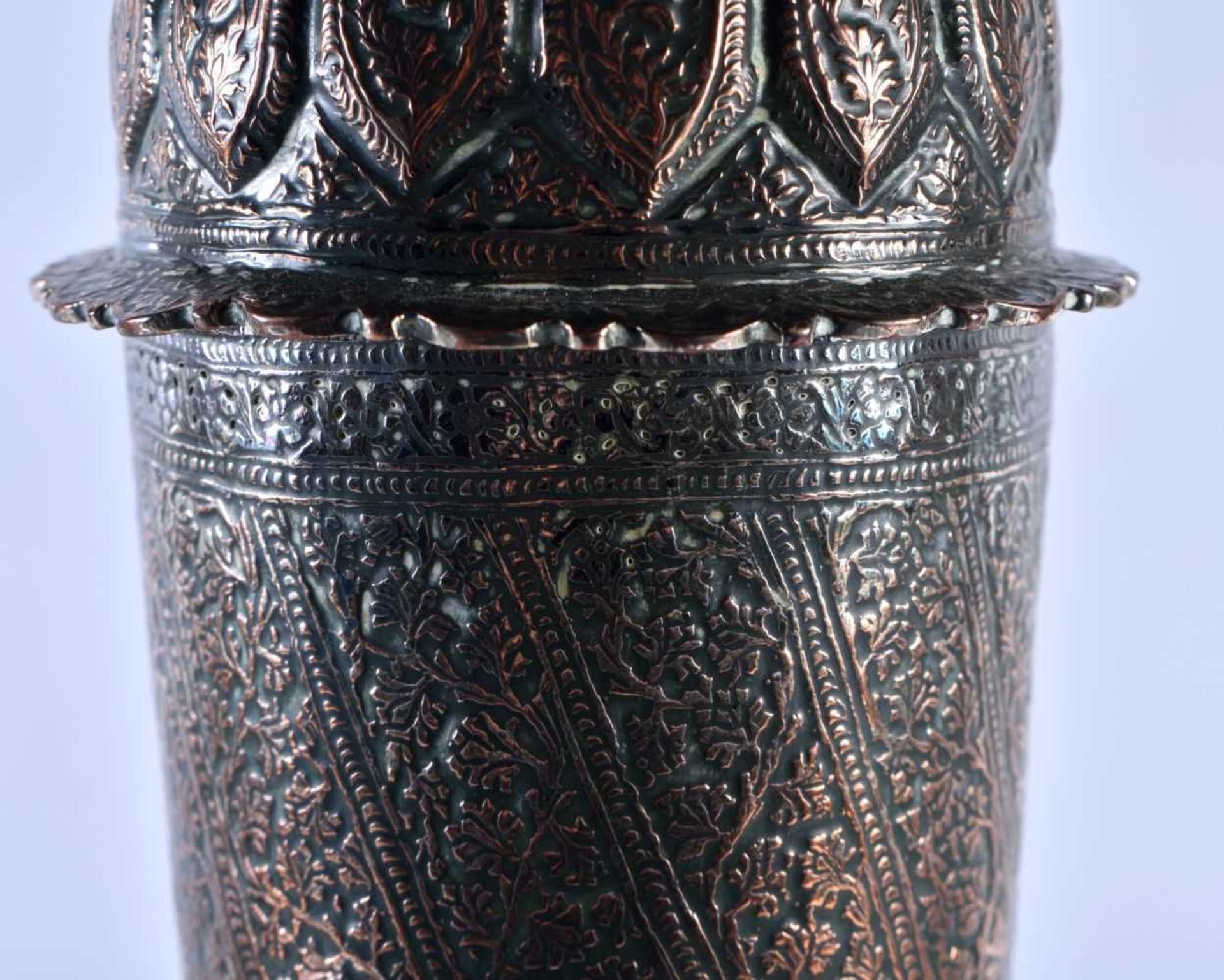 A VERY LARGE 19TH CENTURY MIDDLE EASTERN ISLAMIC BRONZE COPPER ALLOY VASE AND COVER decorated with - Image 3 of 7
