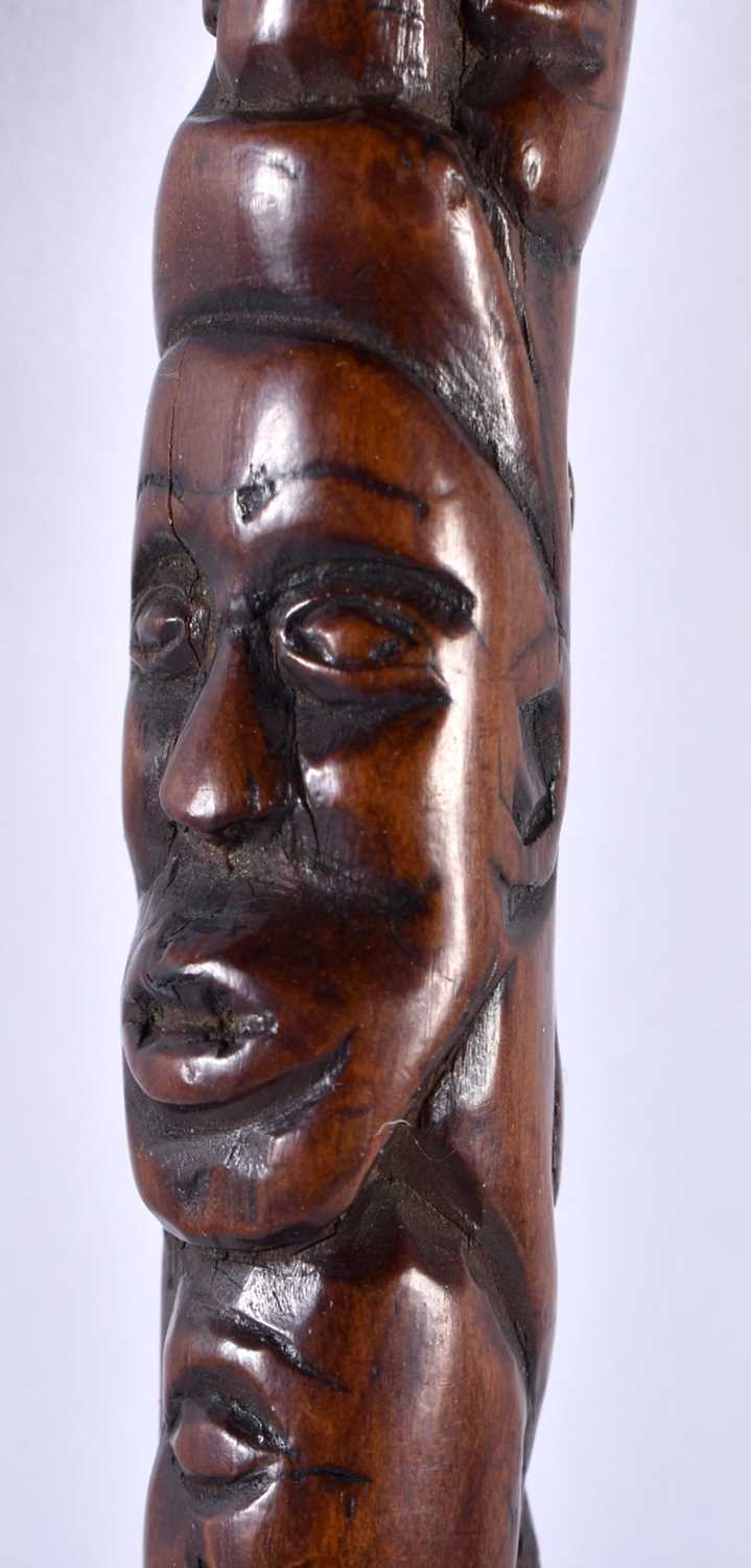 A VERY UNUSUAL 18TH/19TH CENTURY CARVED WOOD MINIATURE STAFF possibly tribal, decorated all over - Image 3 of 9