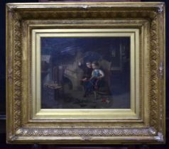 Paul Seignac (French 1826-1904) Framed Oil on board "Driving a Pair". 31 x 40 cm.