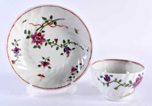 A LATE 18TH CENTURY CHAMBERLAINS WORCESTER WRYTHEN MOULDED TEABOWL AND SAUCER painted with