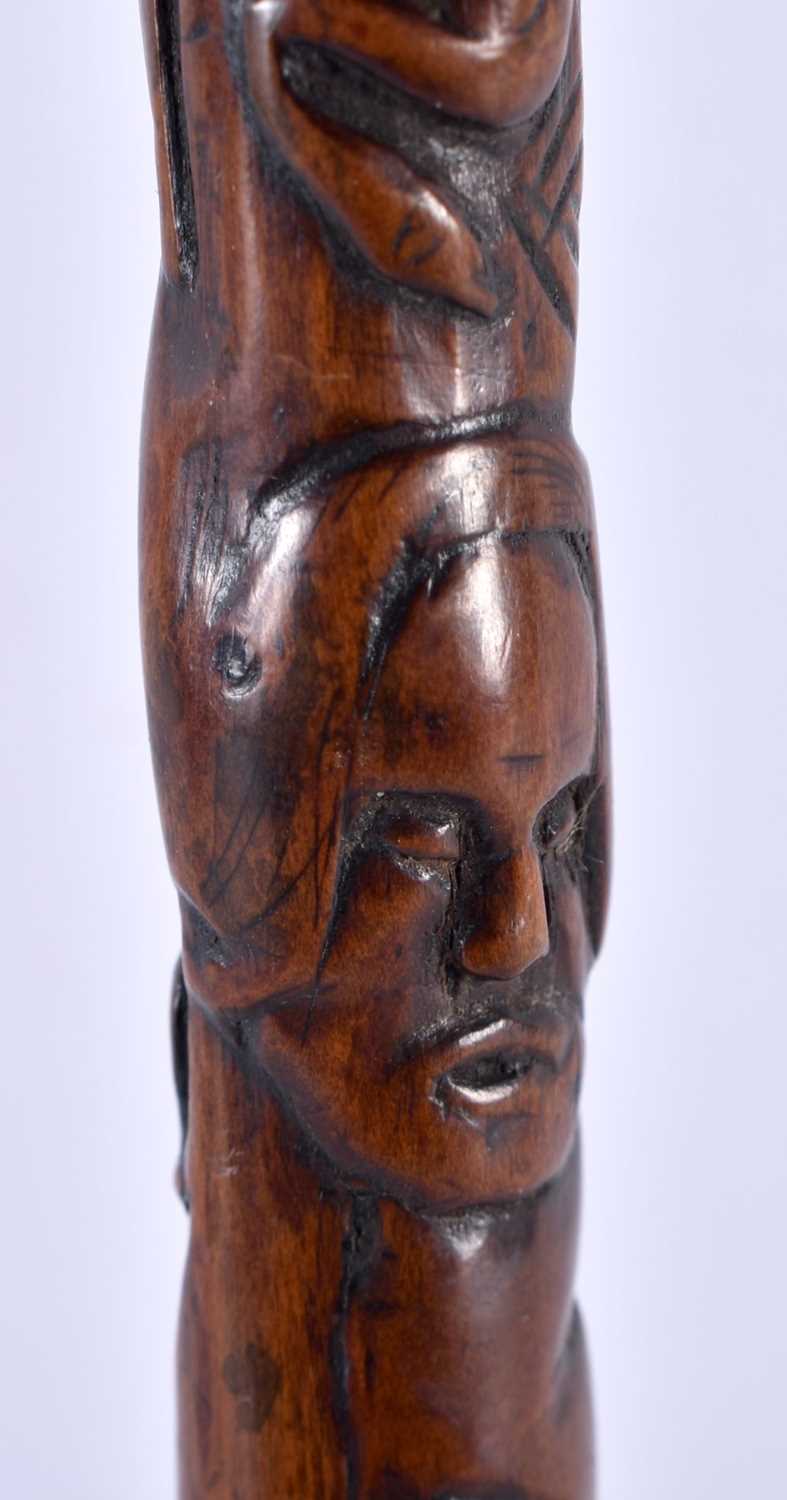 A VERY UNUSUAL 18TH/19TH CENTURY CARVED WOOD MINIATURE STAFF possibly tribal, decorated all over - Image 5 of 9