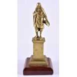 A 19TH CENTURY EUROPEAN GRAND TOUR BRONZE FIGURE OF A MALE modelled upon a wooden base. 18 cm high.