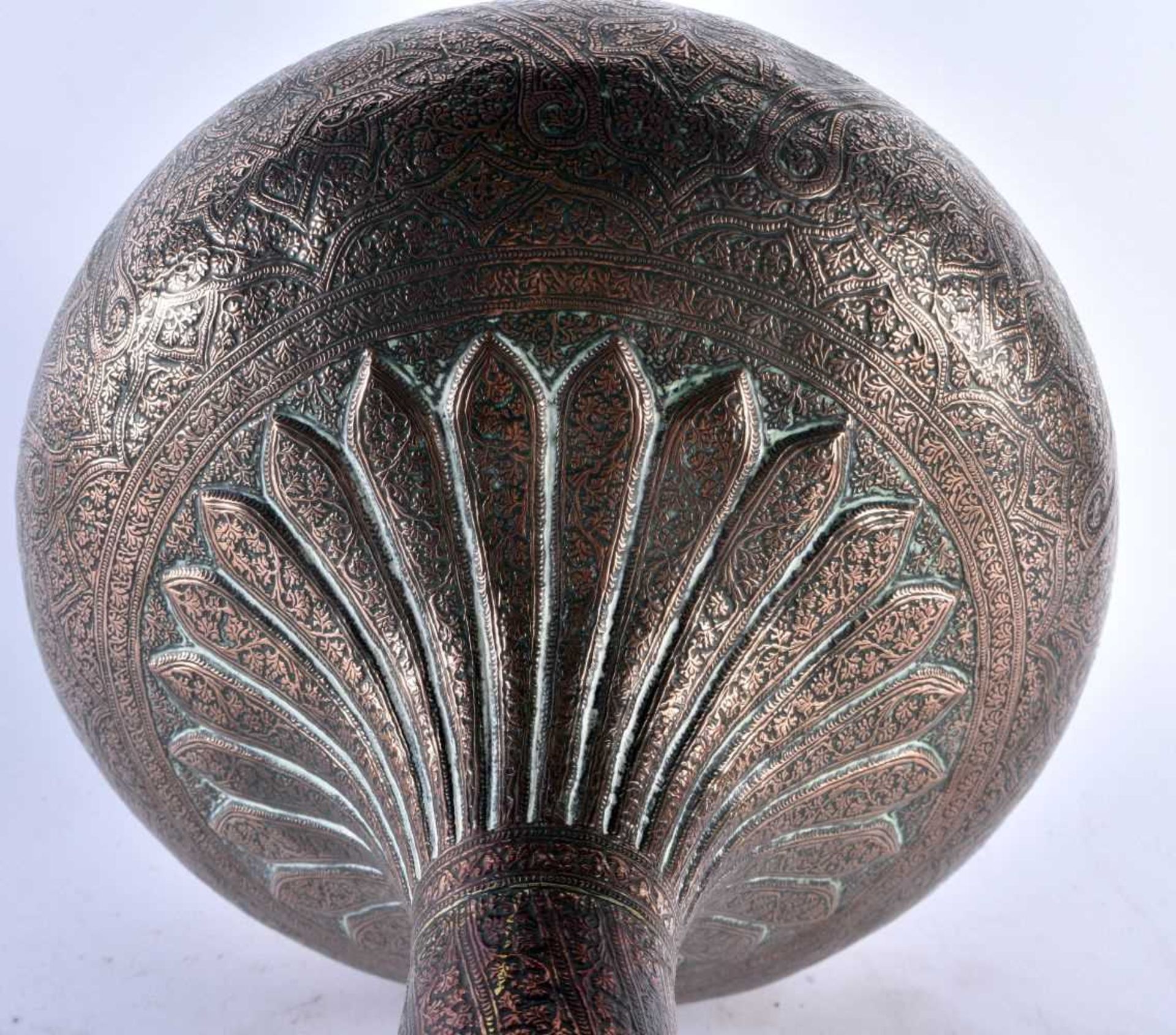 A VERY LARGE 19TH CENTURY MIDDLE EASTERN ISLAMIC BRONZE COPPER ALLOY VASE AND COVER decorated with - Image 5 of 7