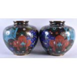 A LARGE PAIR OF 19TH CENTURY JAPANESE MEIJI PERIOD CLOISONNE ENAMEL VASES decorative with panels