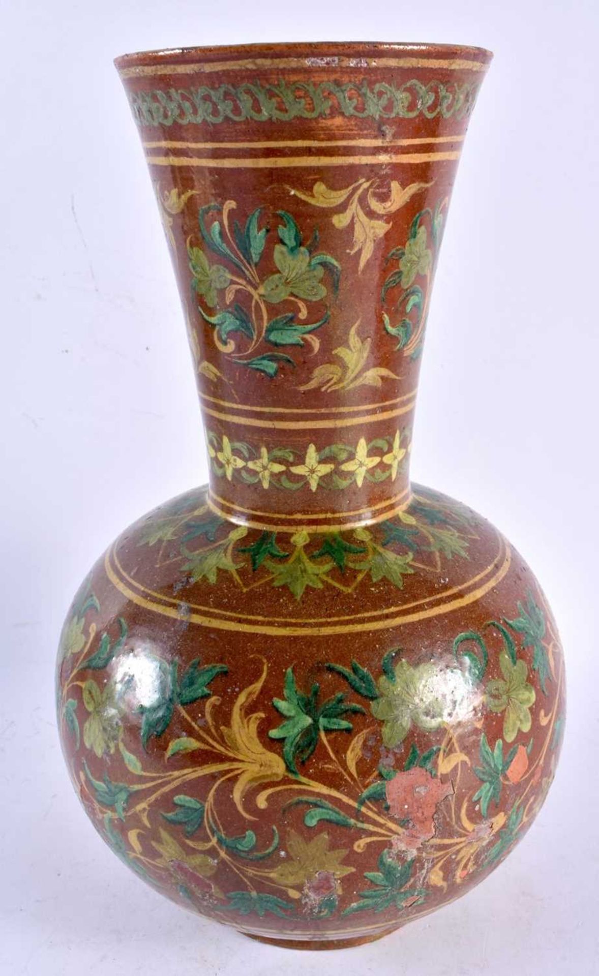 A FINE 19TH CENTURY MIDDLE EASTERN ISLAMIC INDIAN POTTERY VASE painted with stylised flowers in - Image 3 of 5