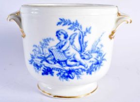 AN 18TH/19TH CENTURY FRENCH SEVRES PORCELAIN SMALL JARDINIERE painted in blue enamels with putti