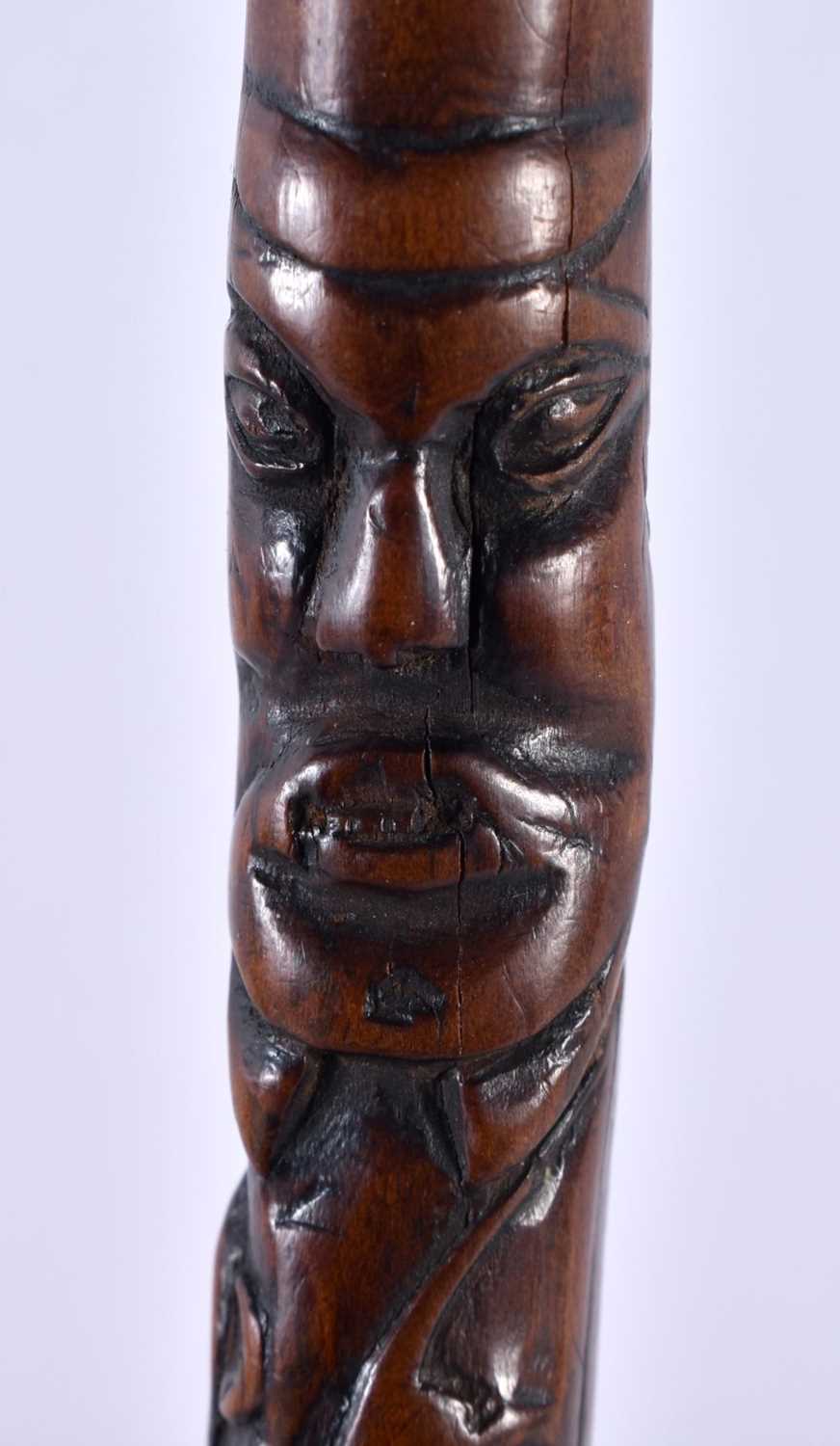 A VERY UNUSUAL 18TH/19TH CENTURY CARVED WOOD MINIATURE STAFF possibly tribal, decorated all over - Image 8 of 9