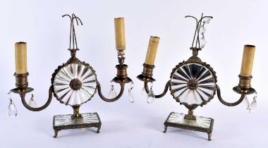 A PAIR OF EARLY 20TH CENTURY COUNTRY HOUSE MIRRORED GLASS TABLE LUSTRE CANDLESTICKS. 27 cm x 22 cm.