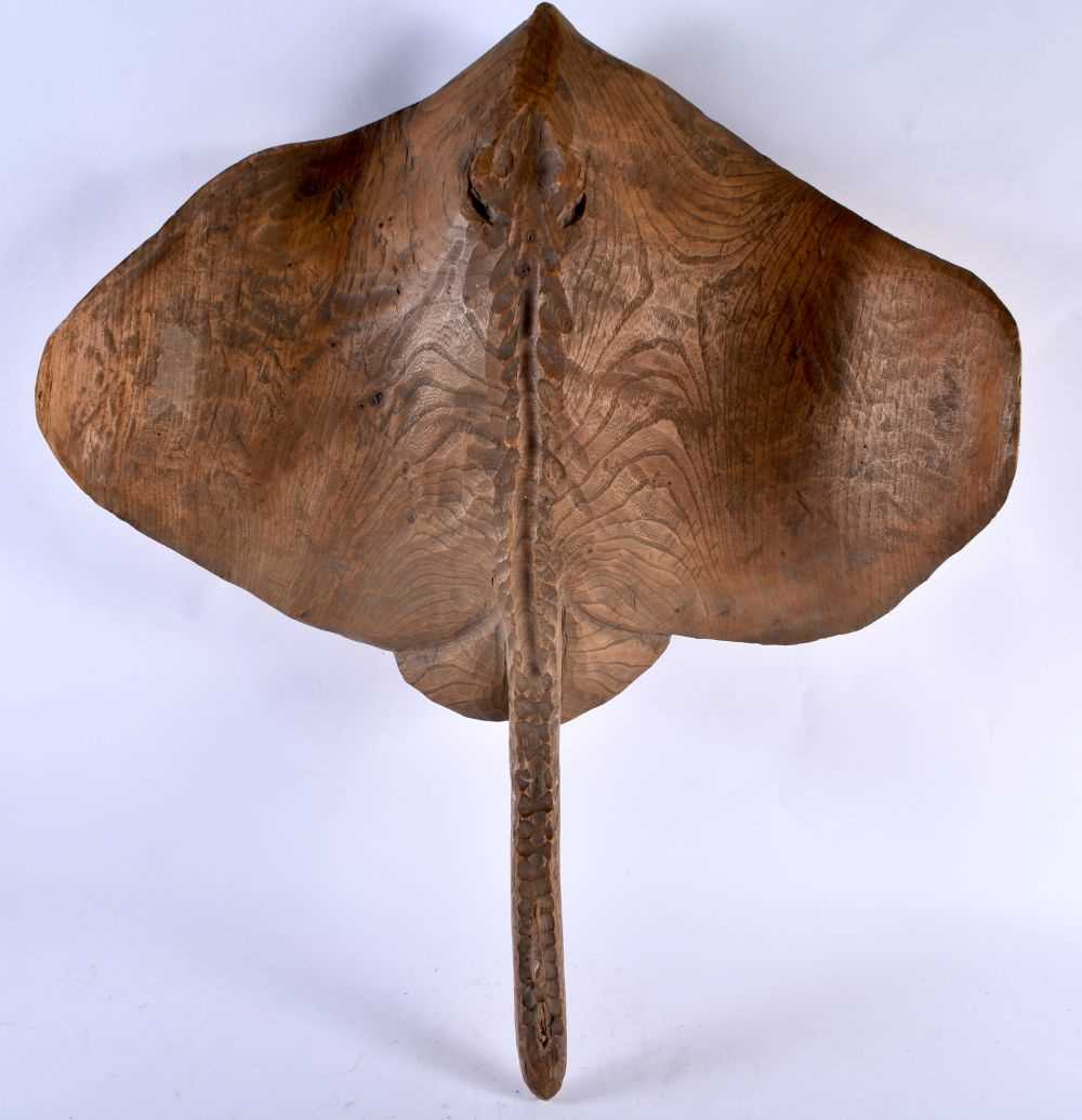 A LARGE AND UNUSUAL EARLY 20TH CENTURY CARVED ELM FIGURE OF A RAY of naturalistic form. 60 cm x 40 - Image 2 of 4