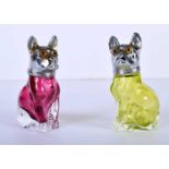 A Pair of Coloured Glass Condiments in the form of Dogs. 7.4cm x 3.1cm x 4cm, Total weight 134.8g (