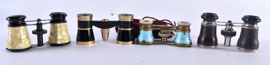 A Collection of Four Opera Glasses, one with enamel decoration, and one cased. (4)