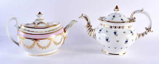 TWO LATE 18TH/19TH CENTURY CHAMBERLAINS WORCESTER TEAPOTS AND COVERS one painted with cornflowers,