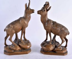 TWO ANTIQUE BLACK FOREST BAVARIAN CARVED WOOD FIGURES OF GOATS modelled upon naturalistic bases.
