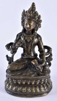 A 19TH CENTURY TIBETAN NEPALESE BRONZE FIGURE OF A SEATED BUDDHA modelled holding Buddhistic