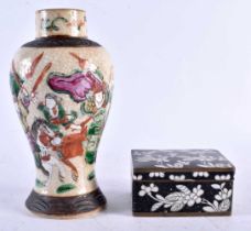A 19TH CENTURY CHINESE FAMILLE ROSE PORCELAIN VASE Qing, together with a Cloisonne enamel casket.