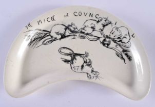 A VERY RARE VICTORIAN COPELAND YE MICE IN CONVINCIL CRESCENT DISH. 24 cm x 14 cm.