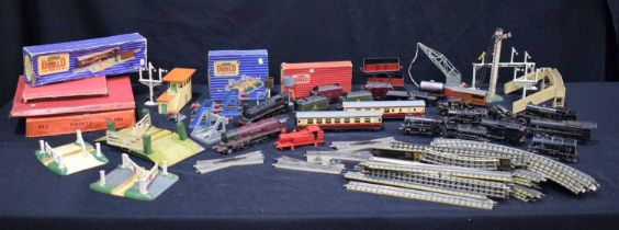A collection of vintage Hornby Trains, track and accessories (Qty).